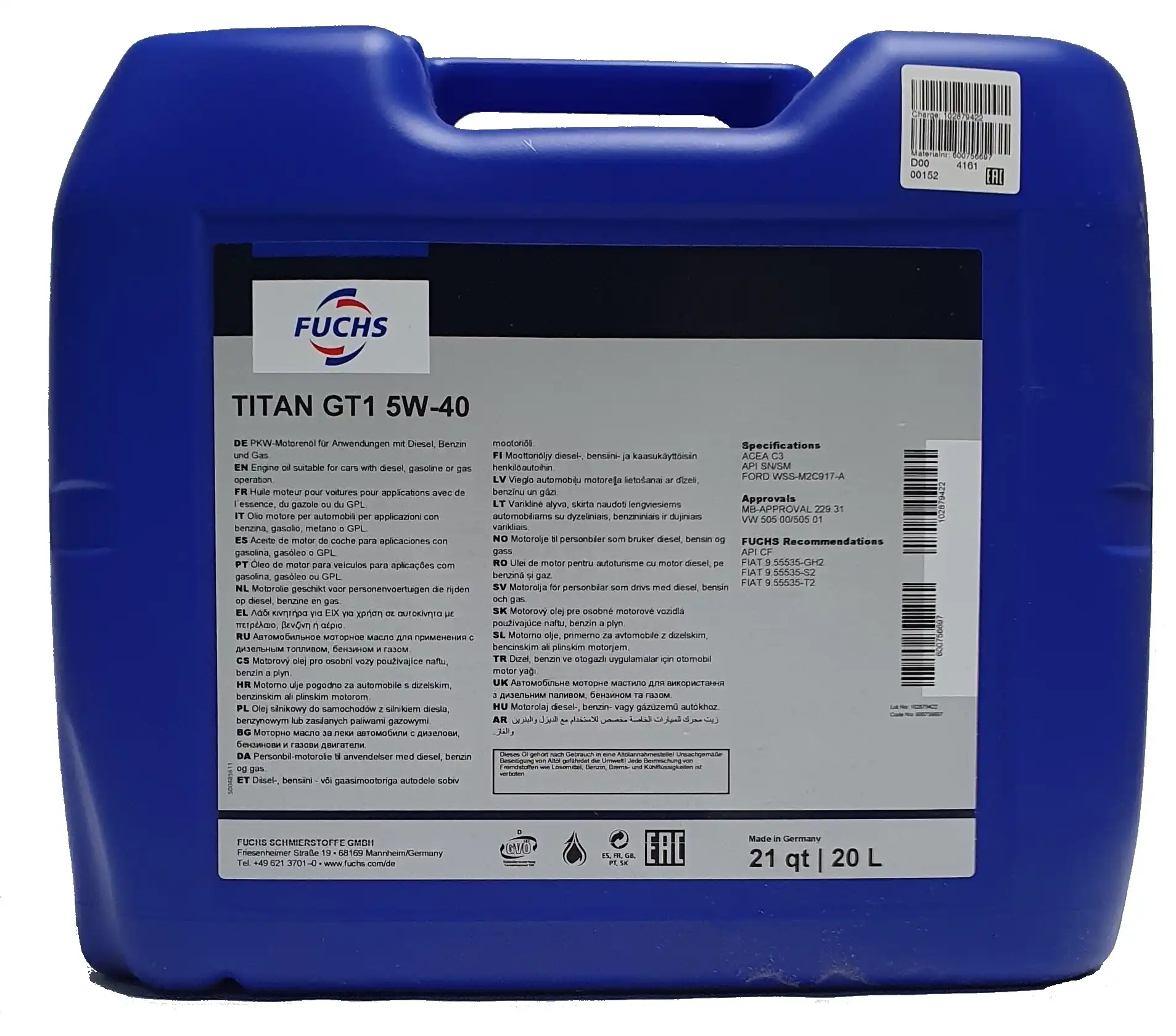 Fuchs Titan GT1 5W-40 20 Liter