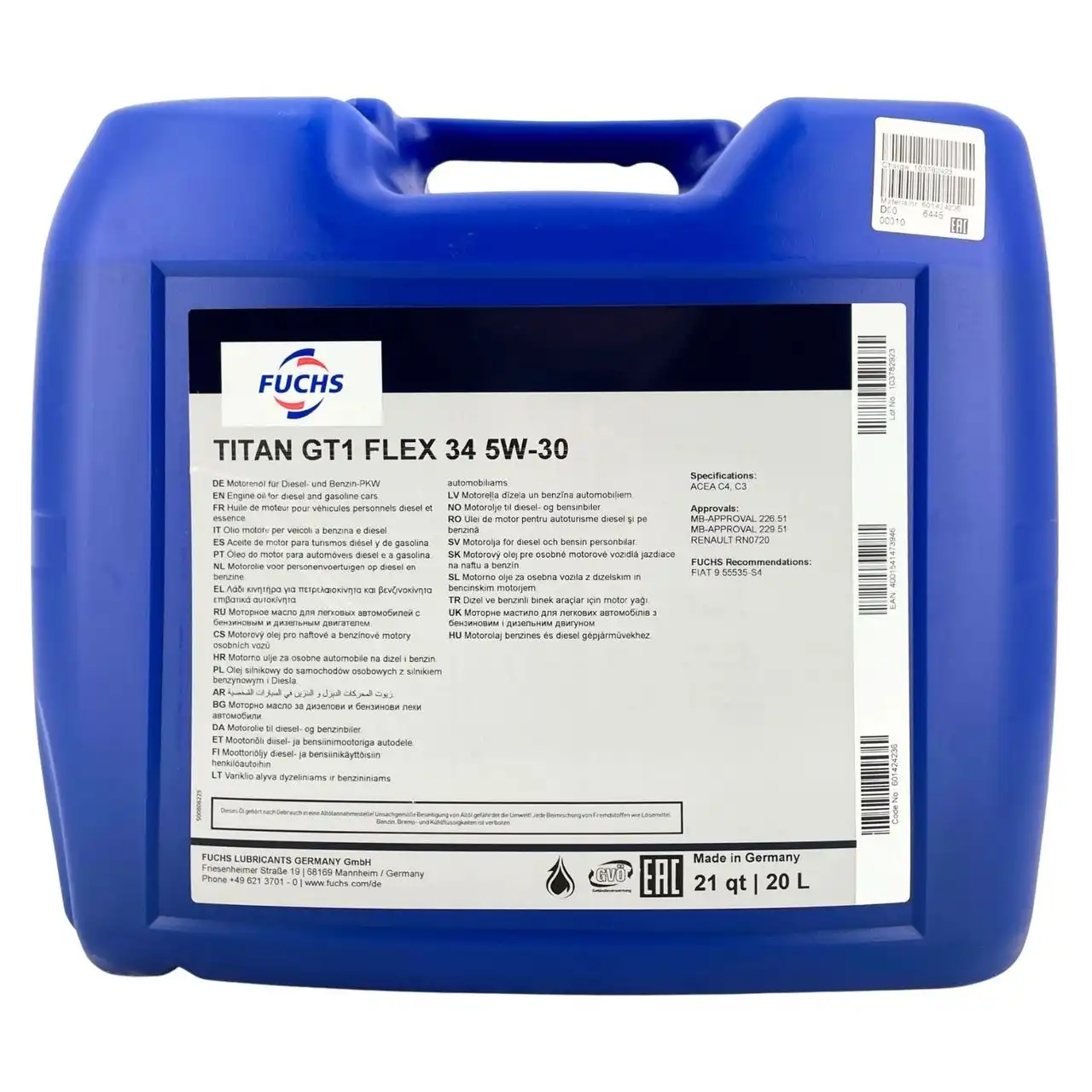 Fuchs Titan GT1 Flex 34 5W-30 20 Liter