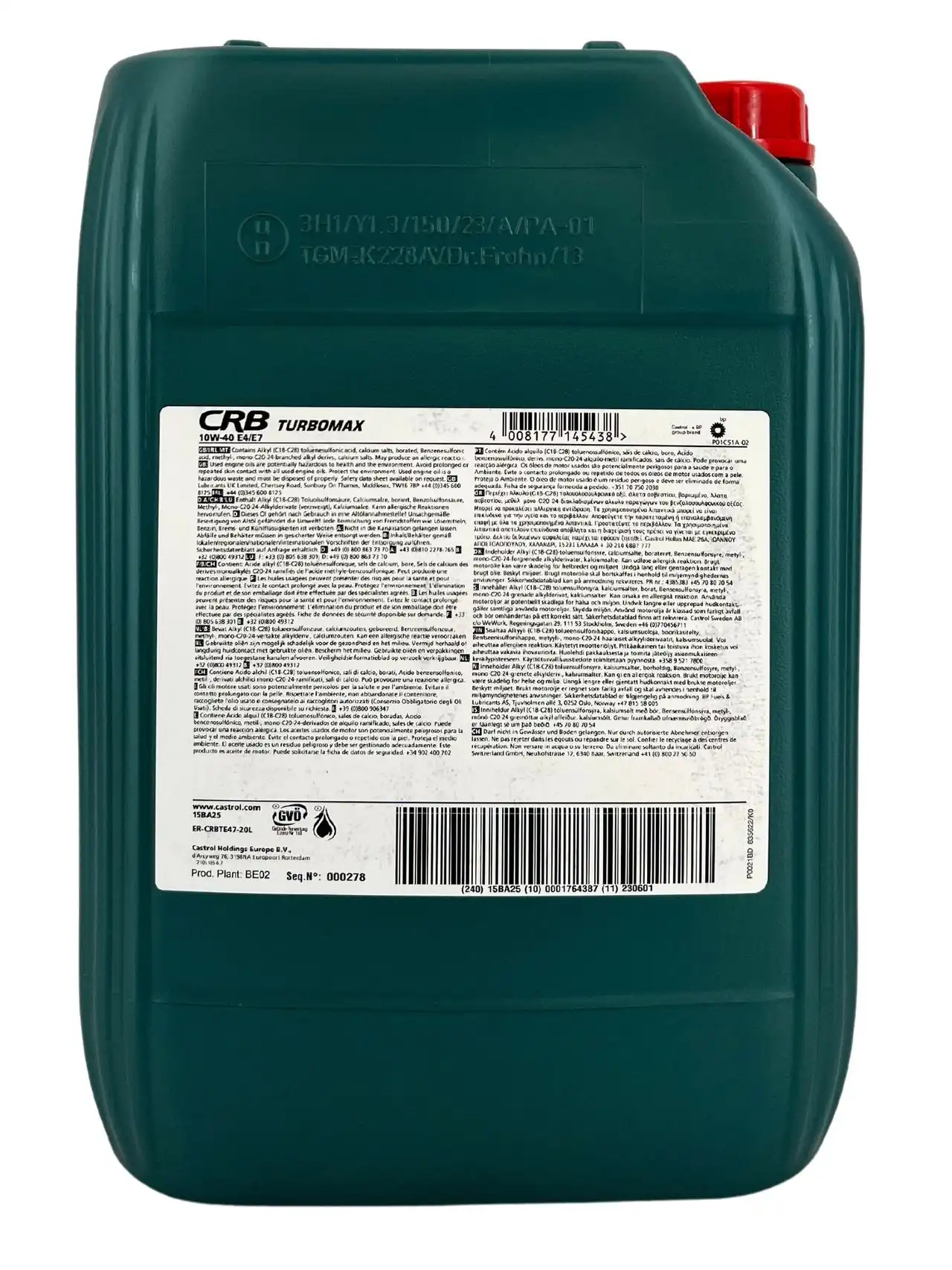 Castrol CRB Turbomax 10W-40 E4/E7 20 Liter