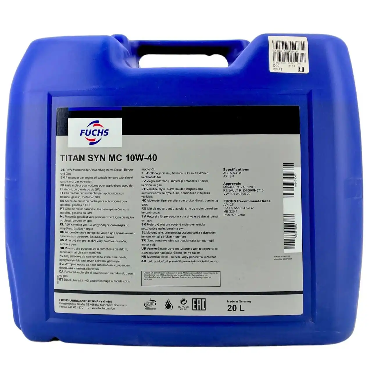 Fuchs Titan Syn MC 10W-40 20 Liter